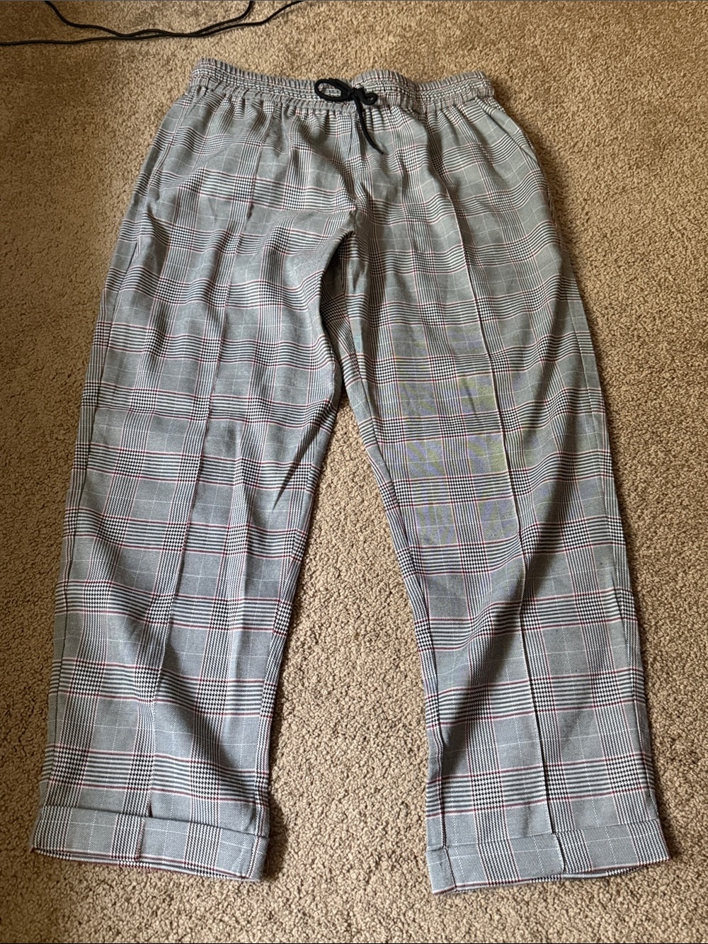 Womens Gray Plaid Drawstring Pants